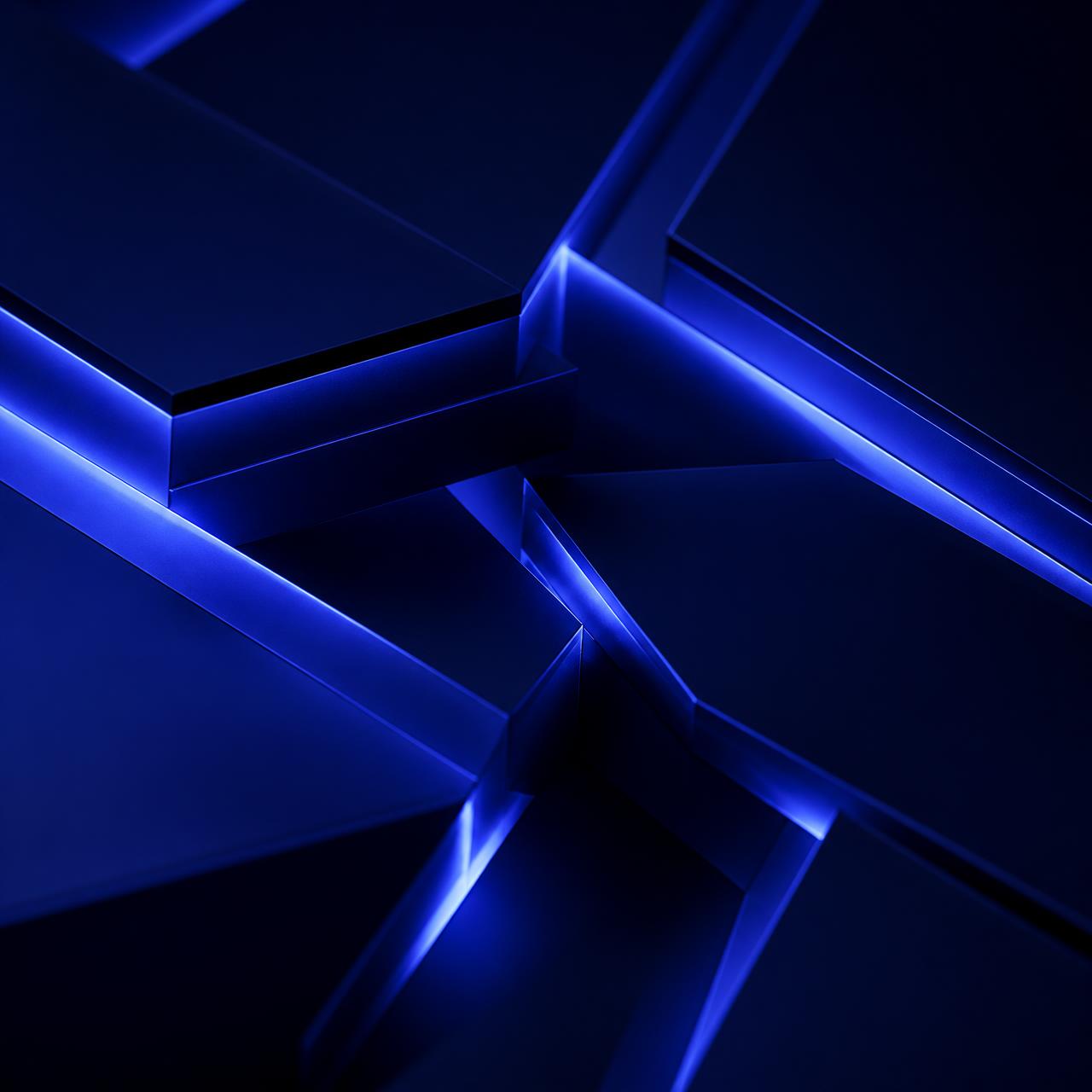 Abstract indigo geometric panels representing PrimeAnalytIQ's engineering work